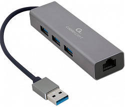 Адаптер Пристрій USB Hub Maxxter A-AMU3-LAN-01 на 3 порти USB 3.1 + Gigabit Ethernet, темно-сірий (код