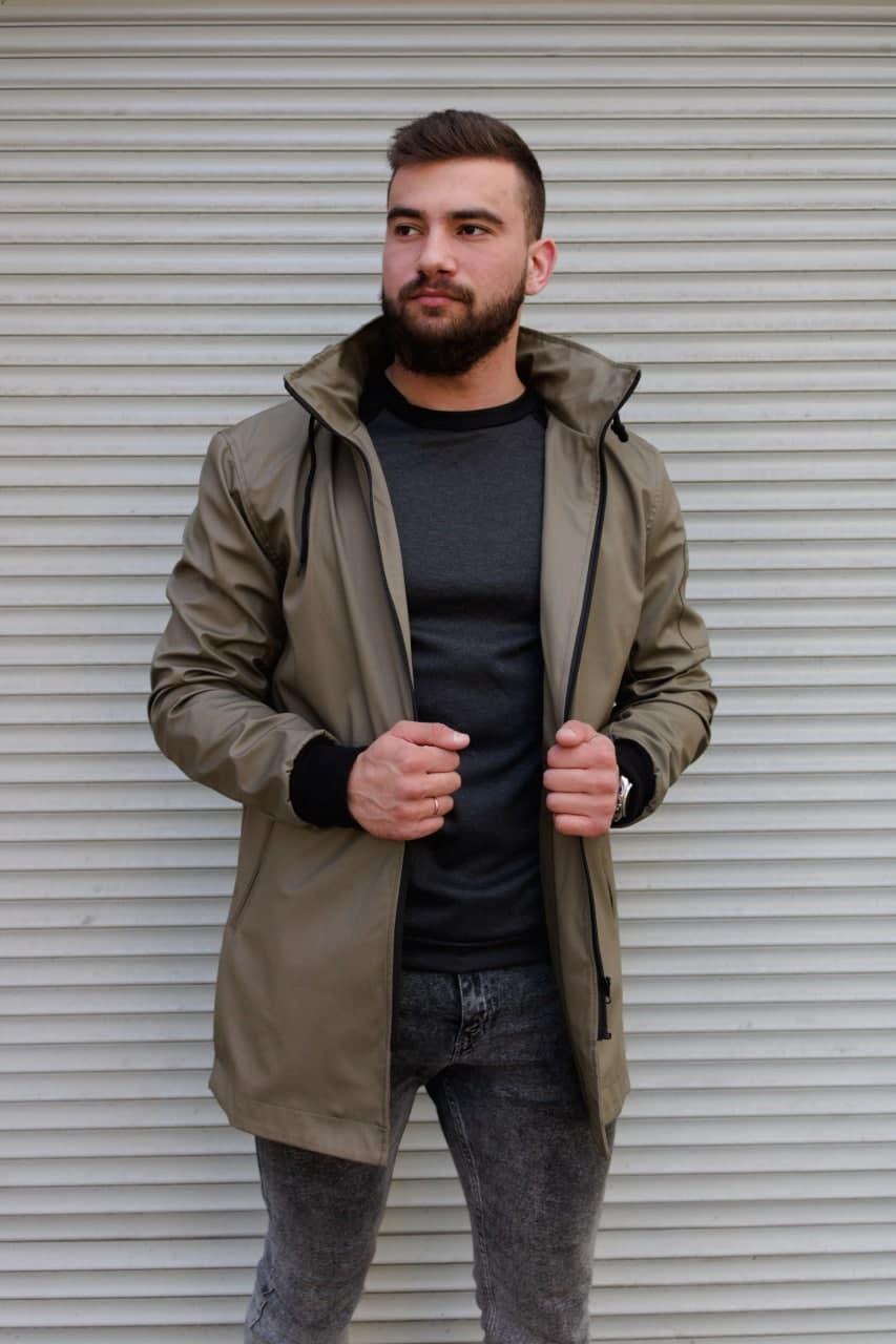 Удлиненная мужская куртка с капюшоном на флисе | Мужская куртка весенняя осенняя ЛЮКС качества