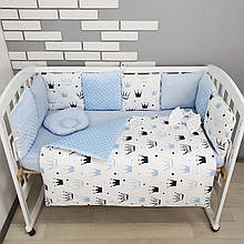 Комплект у дитяче ліжечко «Корони блакитні». Набір бортики для хлопчика в ліжечко