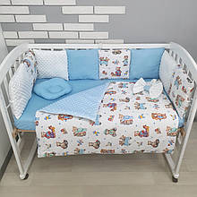 Комплект в дитяче ліжечко «Блакитний з іграшками». Набір бортики для хлопчика в ліжечко