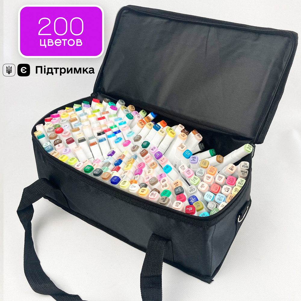 Набір двосторонніх маркерів Touch Smooth 200 штук для скетчинга на спиртовій основі Різнокольорові