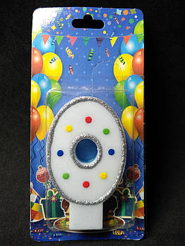 Свічки для торта цифра блакитна "0" Україна горох