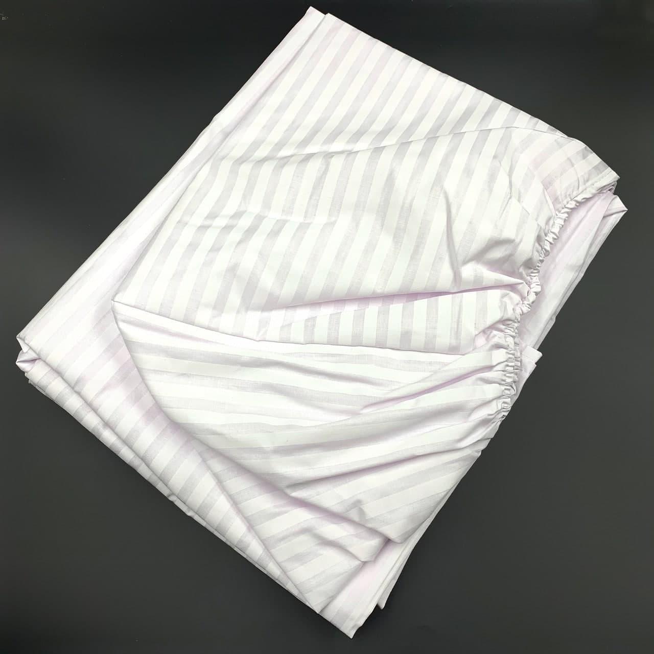 Простирадло на резинці двоспальне "Біле в полоску" | Бязь 160х200 см, фото 1