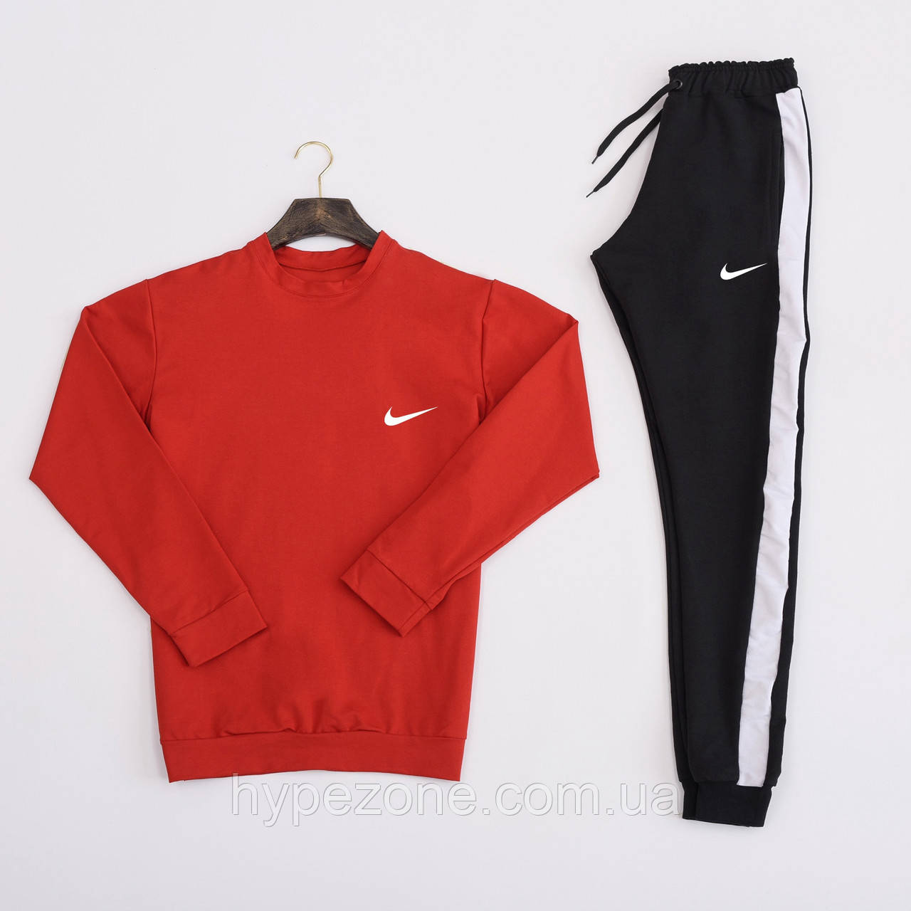 Чоловічий костюм NIKE весняний, літній з лампасами Світшот з логотипом Найк і спортивні штани NIKE на резинці