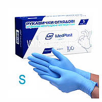 Рукавички оглядові нітрилові ТМ "MedPlast" без пудри нестерильні, розмір S, БЛАКИТНИЙ (100 шт.)