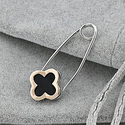 Срібна шпилька із золотом Ю497шпР розмір 32х12 мм вставка онікс вага 1.75 г