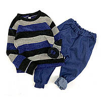 Костюм на мальчика, рост 92-98 см (свитер+штаны) цвет: синий с серым