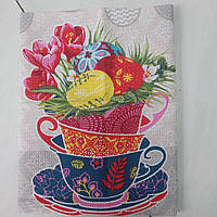 Вафельний рушник для кухні з чашками та крашанками на Великдень, 48х62 см