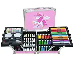 Набір для малювання Єдиноріг в алюмінієвій валізі 145 предметів Рожевий