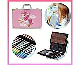 Набір для малювання Єдиноріг в алюмінієвій валізі 145 предметів Рожевий, фото 3