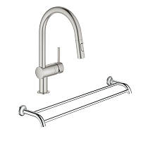 Набір Grohe змішувач для кухні з висувним виливом Minta 32321DC2 + тримач Essentials Authentic