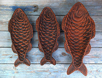 Набір тарілок для риби "Форель" 3 шт із червоної глини