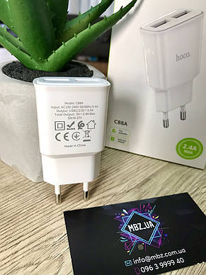 СЗУ Блочок Зарядка Адаптер Hoco C88A 2USB 2.4 A white Зарядний пристрій, фото 3