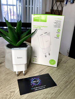 СЗУ Блочок Зарядка Адаптер Hoco C88A 2USB 2.4 A white Зарядний пристрій, фото 2