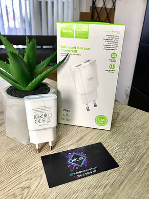 СЗУ Блочок Зарядка Адаптер Hoco C88A 2USB 2.4 A white Зарядний пристрій, фото 2