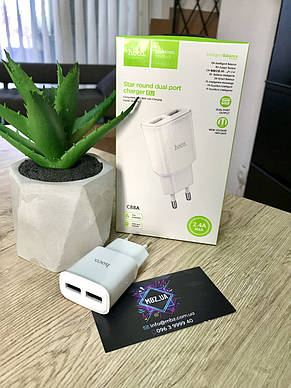 СЗУ Блочок Зарядка Адаптер Hoco C88A 2USB 2.4 A white Зарядний пристрій, фото 2