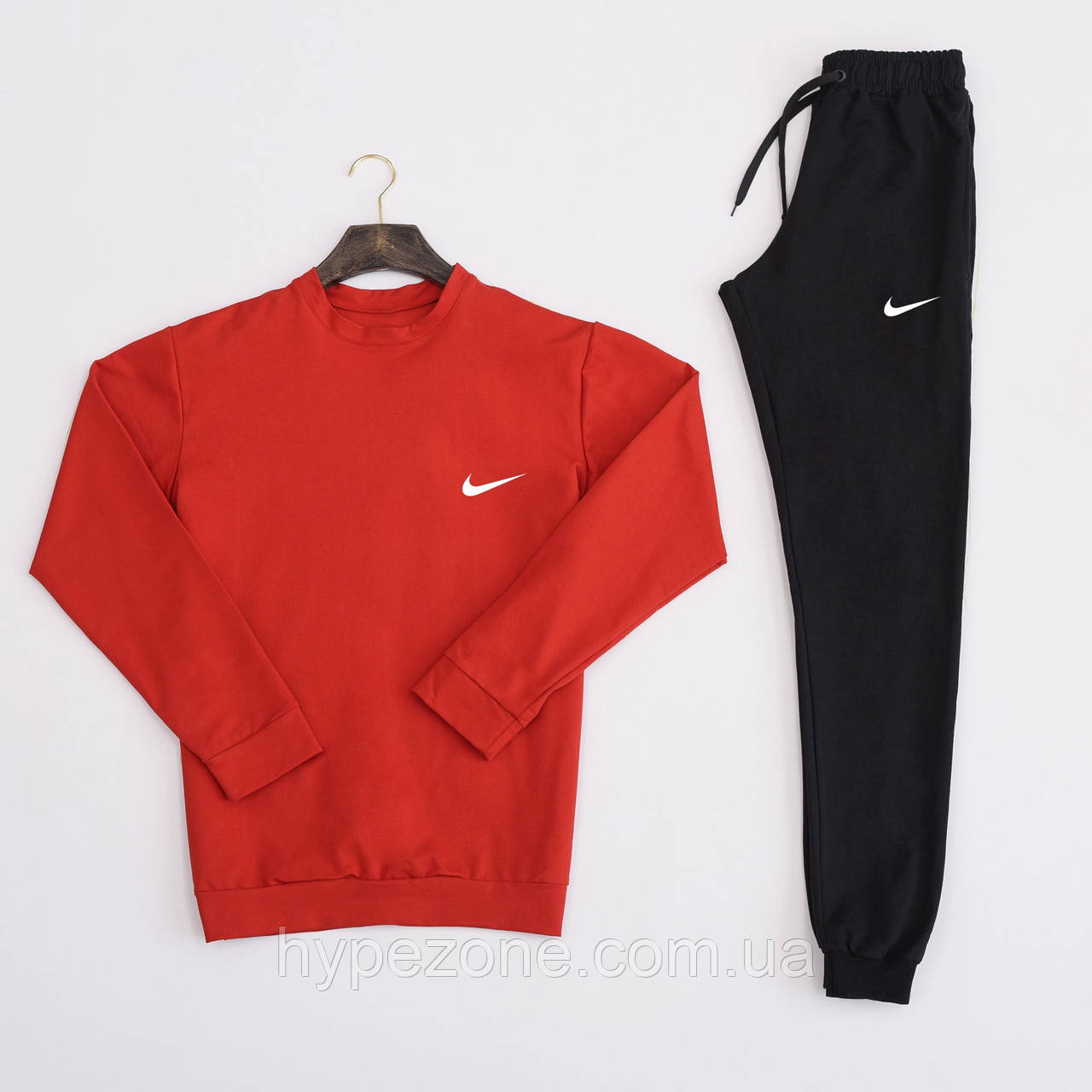 Чоловічий спортивний костюм NIKE демисезоний Світшот з логотипом Найк і чорні штани NIKE с манжетами