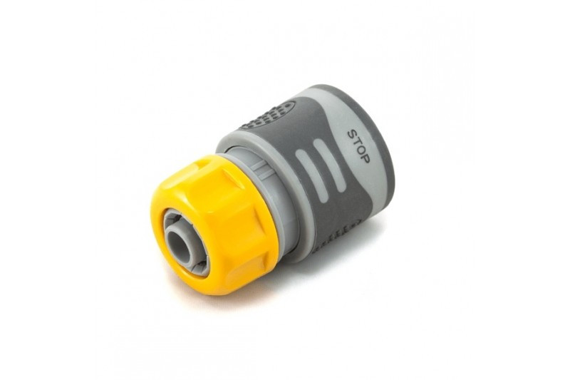 Конектор для шлангів 1/2" і 5/8" з аквастопом і гумовим покриттям, (фітинги для садових шлангів), Presto-PS