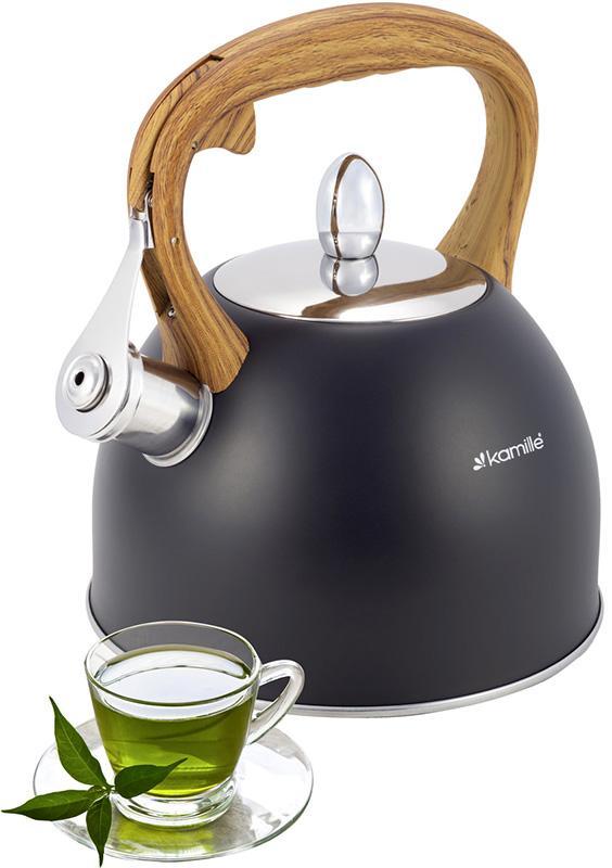 Чайник Kamille Whistling Kettle Black 2.5 л з неіржавкої сталі зі свистком (чорний)