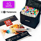 Набір двосторонніх спиртових маркерів Touch Smooth 40 кольорів + папір для малювання 20 аркушів, фото 2