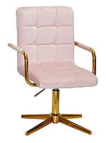 Крісло Augusto-Arm GD-Modern Base рожевий В-1021 велюр із золотими підлокітниками, на золотій хрестовині, фото 2