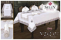 Льняная скатерть с ранером Selin Esra Set 160×220 см +8 салфеток