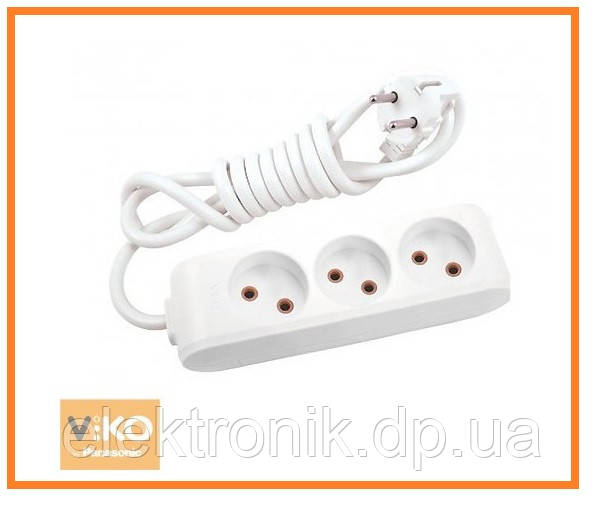 Подовжувач на 3 гнізда без уземлення — 2 м кабель Viko