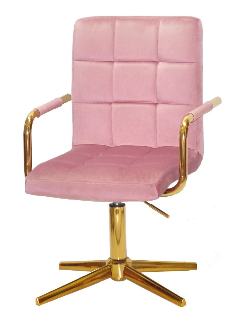 Крісло Augusto-Arm GD-Modern Base запорошена троянда В-1030 велюр із золотими підлокітниками, на золотій хрестовині, фото 1