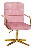 Крісло Augusto-Arm GD-Modern Base запорошена троянда В-1030 велюр із золотими підлокітниками, на золотій хрестовині, фото 2