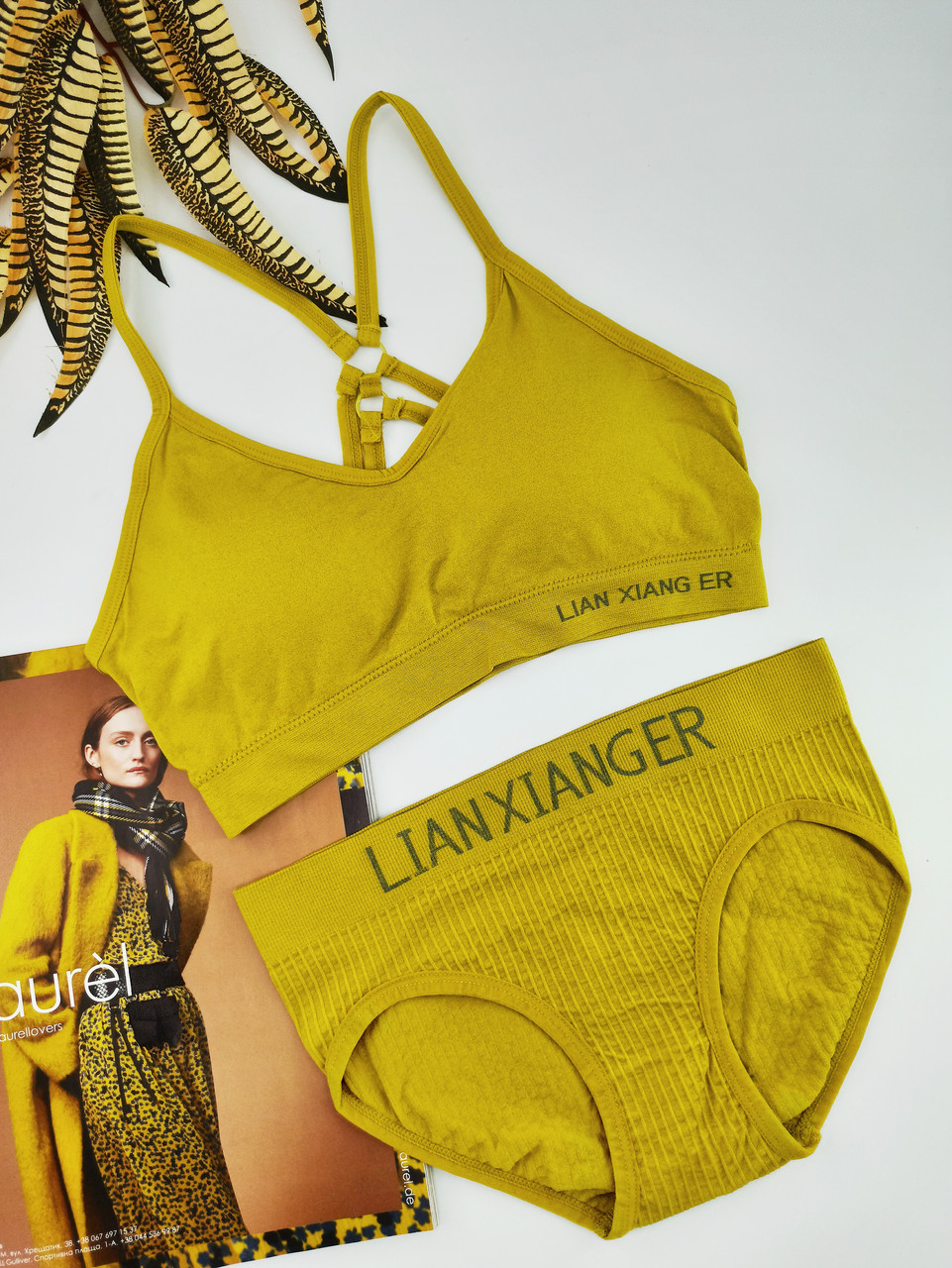 Комплект Lianxianger топик с трусиками слип One Size горчичиній (3000)