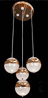 Светильник потолочный подвесной в стиле лофт 4 шара белый с золотом светодиодный 6W с регулировкой высоты, фото 1