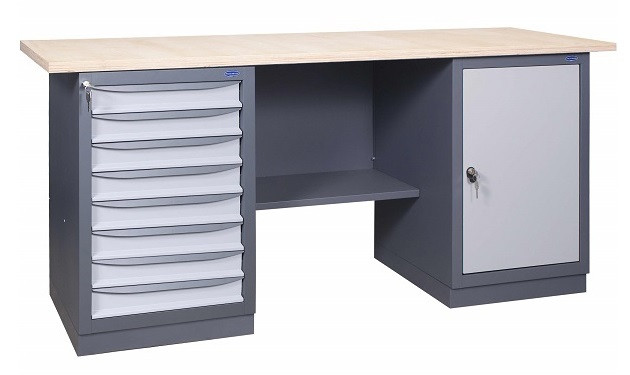 Верстак слюсарний  двутумбовий 41  8М/Д 850(в)х1800(д)х620(гл). Довжина стільниці - 1800 мм.