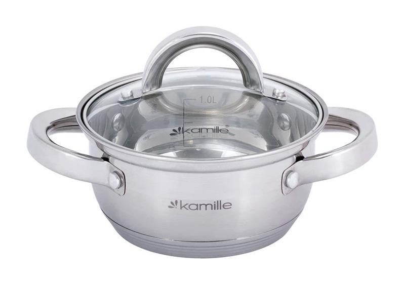 Каструля Kamille Mystery 1 л зі скляною кришкою, низька, фото 1