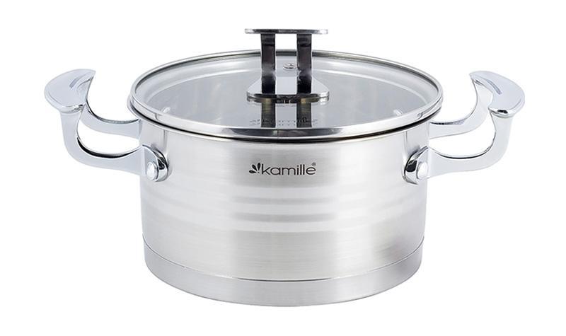 Каструля індукційна Kamille Casserote 1.5 л із неіржавкої сталі зі скляною кришкою