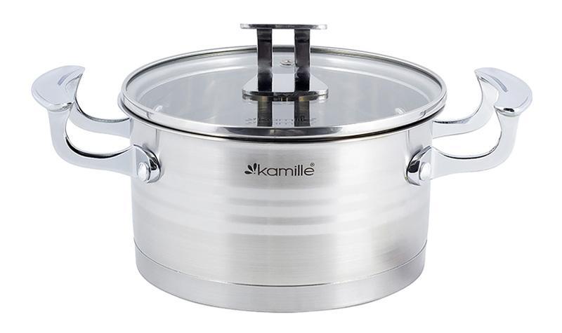 Каструля індукційна Kamille Casserote 2.4 л із неіржавкої сталі зі скляною кришкою