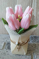 Букет рожевих тюльпанів із натурального мила