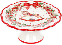 Підставка для торта "Дощ" 21.6 см, кераміка, червоно-біла