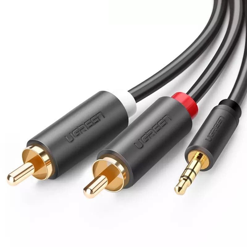 Кабель аудіо UGREEN 3.5 mm to 2RCA стереорозгалужувач PVC 10М Grey (AV102)
