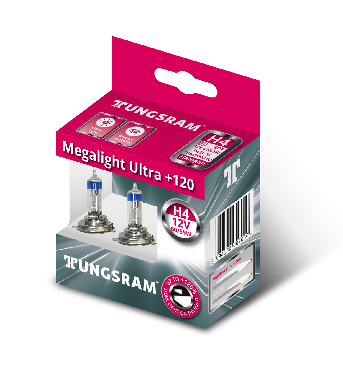 Tungram Megalight Ultra Н4+120% — на 120% більше світла (Угорщина) (ціна за дві лампи)