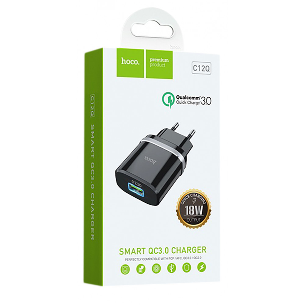 Зарядка адаптер телефону в мережу Hoco зарядний пристрій С12Q Smart QC3.0 1USB 18W