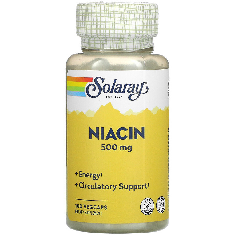 Ніацин SOLARAY "Niacin" вітамін В3 з алое вера, 500 мг (100 капсул), фото 1