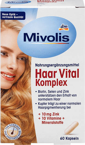 Mivolis Haar Vital Komplex mit Zink комплекс для зміцнення і росту волосся 60 капсул