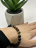 Браслет из шаров натурального янтаря та чорной лавы , браслет з бурштину та чорної лави, фото 3