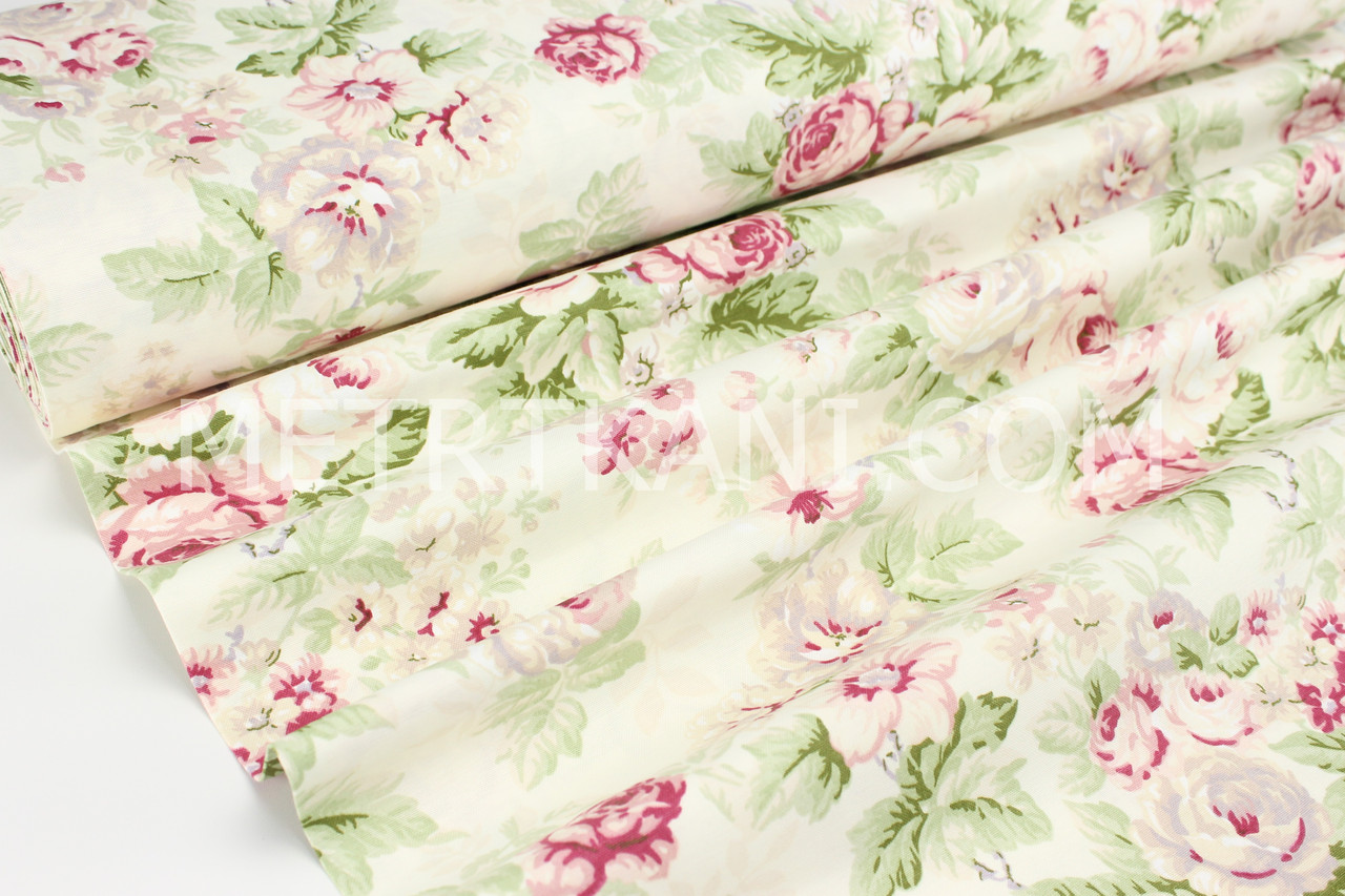 Ткань Duck "Букеты роз" фон айвори, фото 1