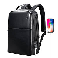 Городской мужской черный рюкзак BOPAI для ноутбука 15,6'' с USB разъемом с возможность увеличить объем рюкзака