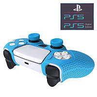 Силиконовый защитный синий чехол и накладки на стики DOBE для геймпада DualSense консоли Sony PS5