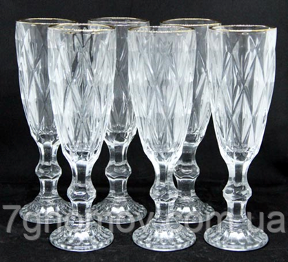 Набір 6 келихів для шампанського з прозорого скла Ізольда 300 мл