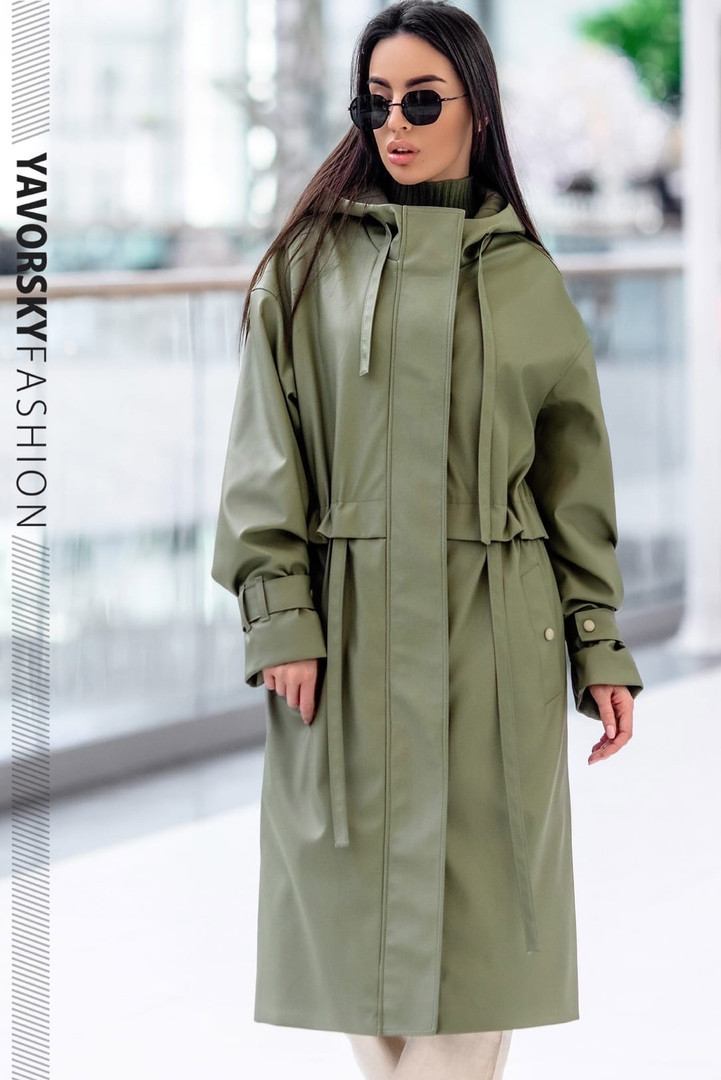 Тренч Ребека Yavorsky жіночий трендовий з екошкіри на блискавці та кнопках з капюшоном Gy2164