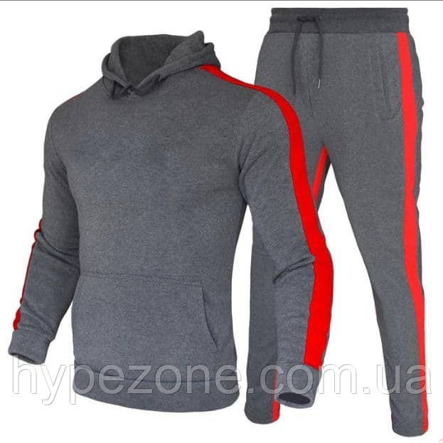 Костюм спортивний чоловічий з лампасами Худі з капюшоном, штани трикотажні завужені. Двонитка, фото 1