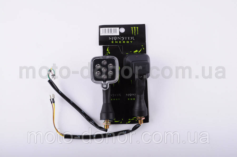 Повороти світлодіодні (пара) квадратні (чорні, прозорі, 7 діодів) "MONSTER ENERGY"